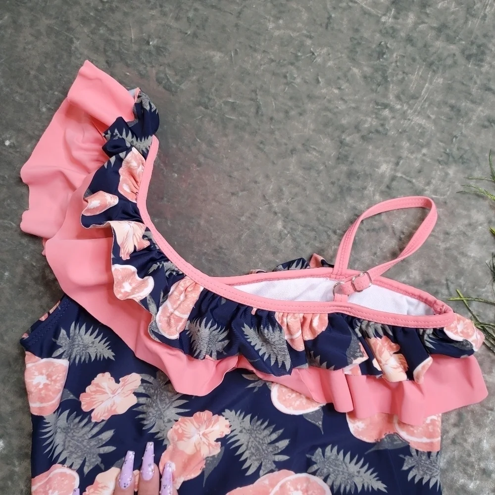 Kalawalk Girls Lemon Double Ruffle‎ One Shoulder Swimsuit
